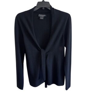 Sutton Cashmere Women's Black Tie Front Sweater Cardigan Sz Medium Career Luxury